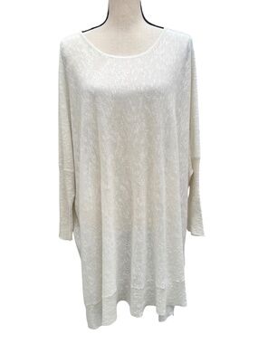PURE DKNY IVORY/WHITE OVERSIZED COTTON/LINEN BLEND SLUB KNIT TUNIC SWEATER